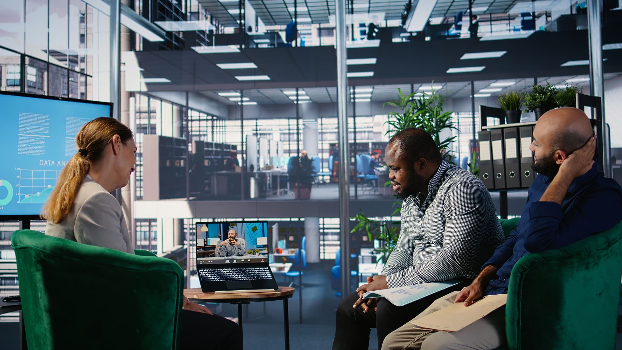 Technology team collaborating in modern office